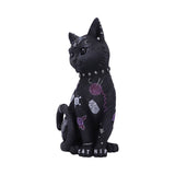 Black cat figurine with decorative elements on a white background