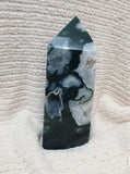 Moss Agate Crystal Tower with Natural Crystal Caves – 19cm | 1562g