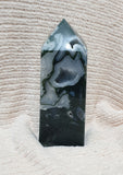 Moss Agate Crystal Tower with Natural Crystal Caves – 19cm | 1562g