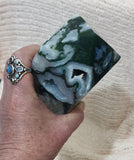Moss Agate Crystal Tower with Natural Crystal Caves – 19cm | 1562g