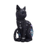 Black cat figurine with decorative elements on a white background