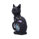 Decorative black cat figurine with embellishments on a white background