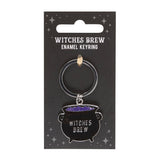 Witches Brew enamel keyring on a black card with 'Witches Brew' text
