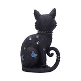 Black cat figurine with decorative elements on a white background