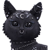 Black cat figurine with decorative elements on a white background