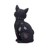 Black cat figurine with embroidered designs on a white background