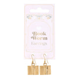 Gold Book Worm Dangle Earrings