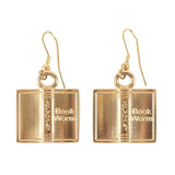 Gold Book Worm Dangle Earrings