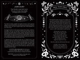 Magical spellbook page for January with astrological symbols and text on a black background.