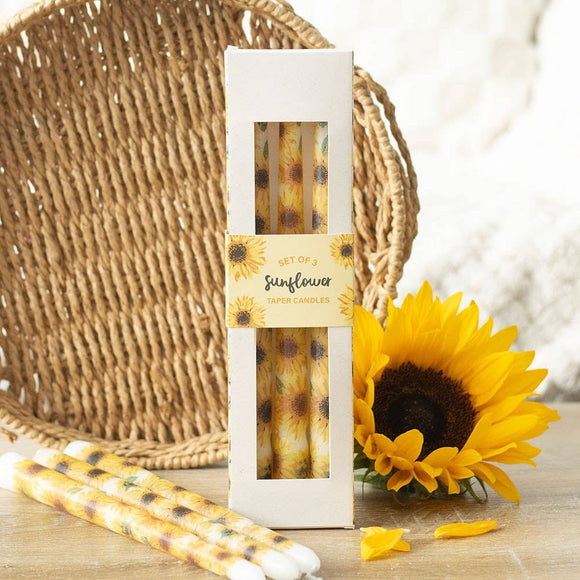 Set Of 3 Sunflower Unscent Taper Candles
