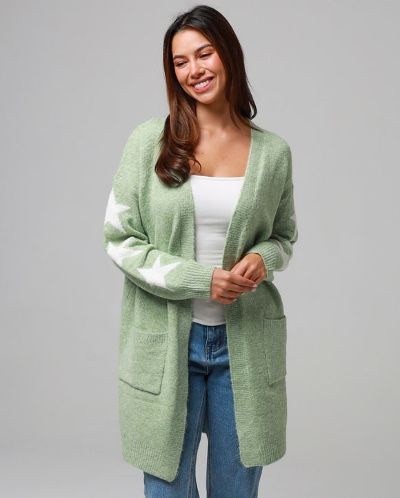 Sage Green Star Knit Cardigan