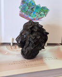 Silver Sheen Obsidian Carved Lion Head