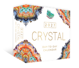 2027 Crystal Day-to-Day Calendar with colorful crystal designs on a white background