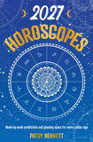Book cover for '2027 Horoscopes' by Patsy Bennett, featuring a blue astrological wheel with white zodiac symbols and stars, and bold yellow title text.