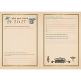 Double-sided worksheet titled 'Hold Your Vision 2027' with prompts and illustrations on a beige background.