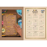 Calendar with motivational quote and visual elements on a beige background