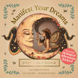 2027 calendar cover with fairy and moon design, featuring 'Manifest Your Dreams' text.