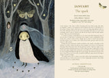 Illustration of a penguin in a forest with text on the right side.