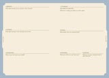 Weekly planning sheet with days of the week and reflective questions on a light blue background