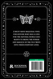 Back cover of a book with mystical design elements and text aboutmagickal tool.