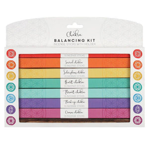 Chakra balancing kit with incense sticks and holder packaging on a white background
