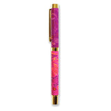 Pen with a pink and gold design on a white background