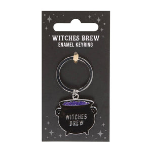 Witches Brew enamel keyring on a black card with 'Witches Brew' text
