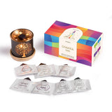 Chakra candles set with colorful box on a white background