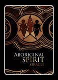 Front cover of the 'Aboriginal Spirit Oracle' card deck, featuring a dark brown and black background with a central Aboriginal star and shield design in tan and brown, and the product title in white and gold text at the bottom.