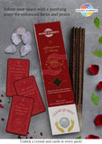 Sacred Elements affirmation cards, incense sticks, and crystal on a gray surface with promotional text.