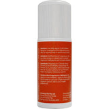 Bottle with red label and white cap on beige background