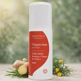 Bottle of Amazing Magnesium Joint Gel with natural ingredients on a blurred green background