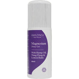 Bottle of magnesium sleep gel with purple label on a beige background