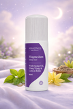 Bottle of magnesium sleep gel with natural elements on a soft fabric background