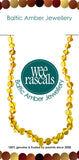 Yellow beaded necklace with 'Wee Rascals Baltic Amber Jewellery' branding on a white background.