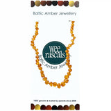 Baltic Amber necklace with 'Wee Rascals' branding on a white background