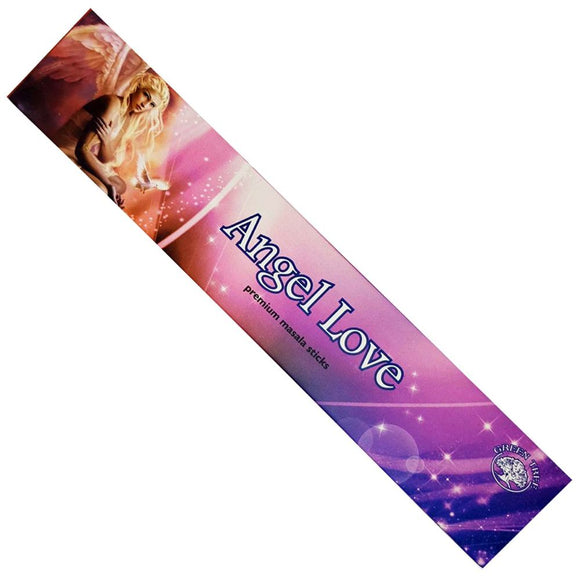 Packaging of Angel Love premium manala sticks with a purple and pink gradient.