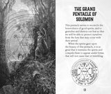 Illustration of a woman in a forest with a pentacle symbol and text on a white background.
