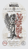 A square printed card or cover design featuring an illustrated winged female figure beside a red snake-like plant, with the text 'The Empress MIHAEL' and additional decorative text on a light background.