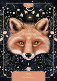 Illustration of a fox with floral elements on a dark background