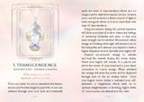 Magical book with moonstone and text on transcendance and crown chakra