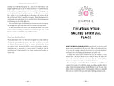 Book page with text on creating a sacred spiritual place, featuring a logo in the corner.