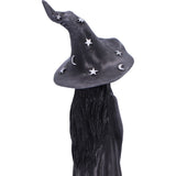 Witch hat with star and moon decorations on a white background