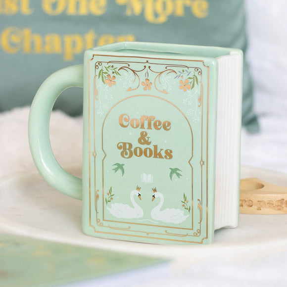 Coffee and Books - Green Book Shaped Mug