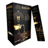 Buddha-themed product packaging with 'Banjara' branding on a white background