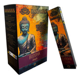Buddha-themed incense packaging with colorful design and 'Banjara' branding.