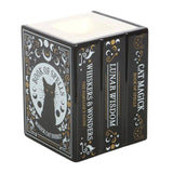 Decorative book set with cat-themed design on a white background