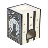 Cat house designed like a book titled 'Book of Spells' with a cat illustration on a white background