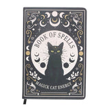 Notebook with a black cat illustration and celestial design on the cover