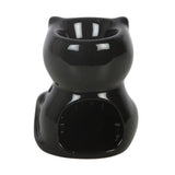 Black cat-shaped ceramic oil burner on a white background